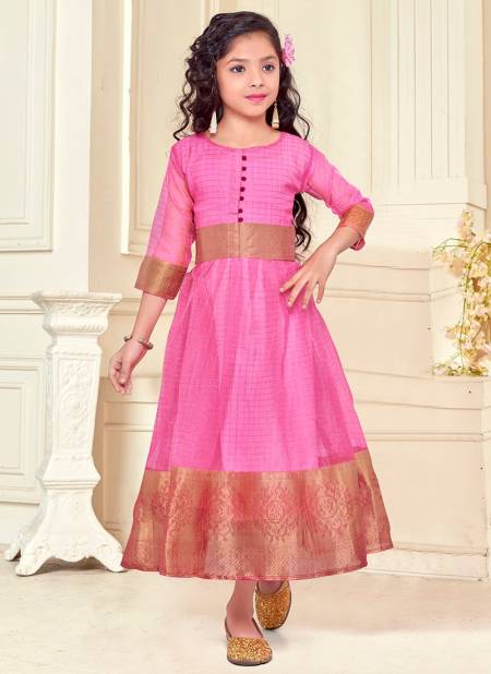 Pink Colour Kids Wear Vol 2 RAHUL NX New Latest Organza Silk Kids Wear Gown Collection 1004